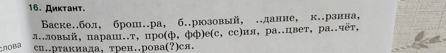 Ты просишь меня решить задание в диктанте, где нужно вставить пропущенные буквы в словах.