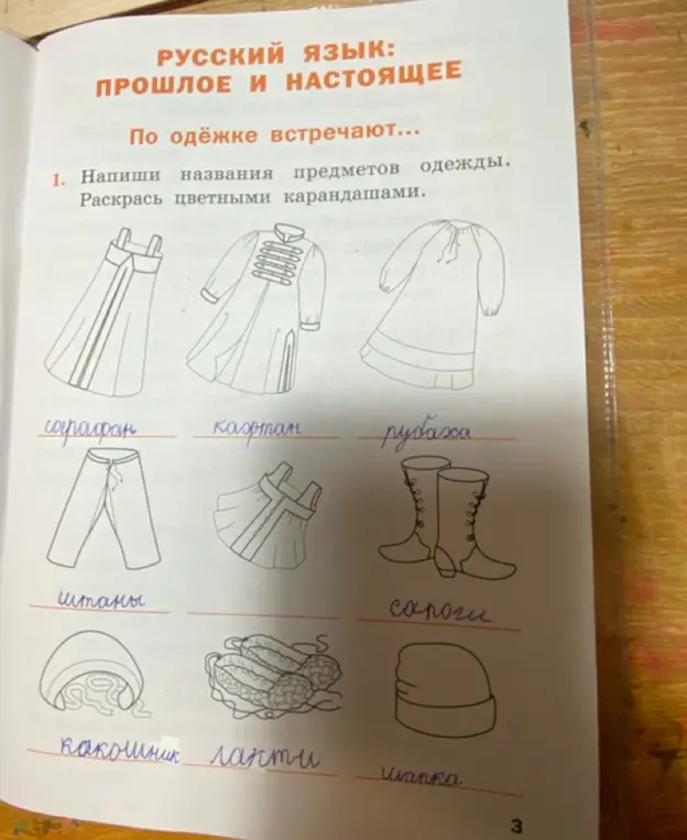Напиши названия предметов одежды.