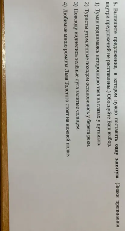 Выпиши предложение, в котором нужно поставить одну запятую: "Туман поднимаясь неторопливо таял на глазах у путников"