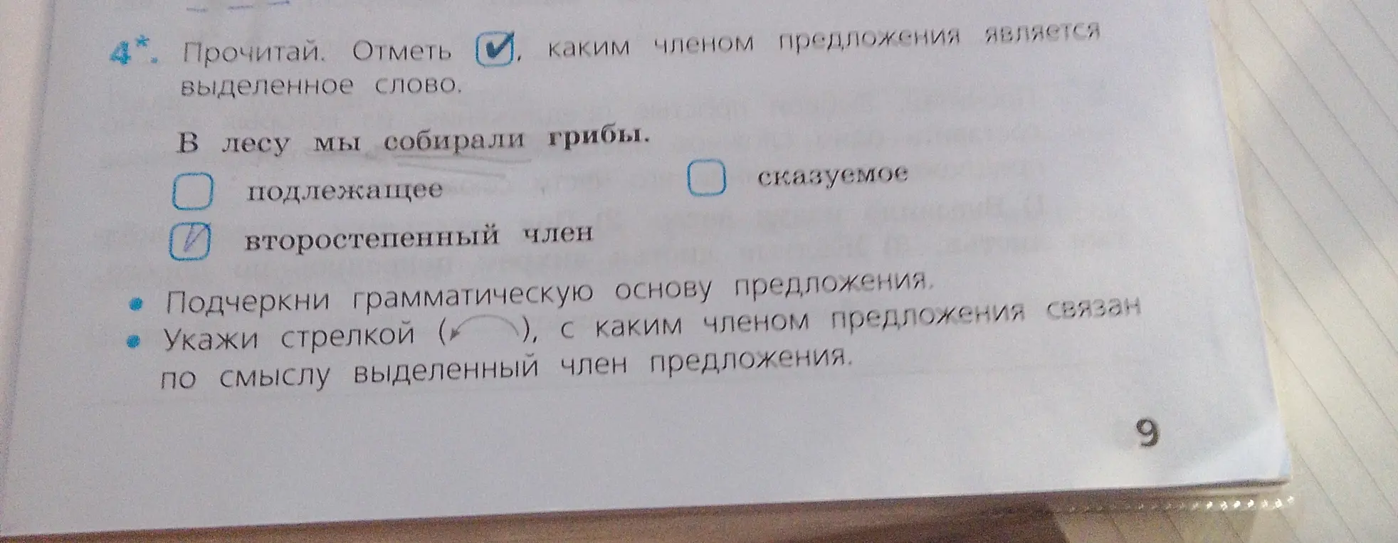 Объясни, каким членом предложения является выделенное слово в предложении 'В лесу мы собирали грибы'