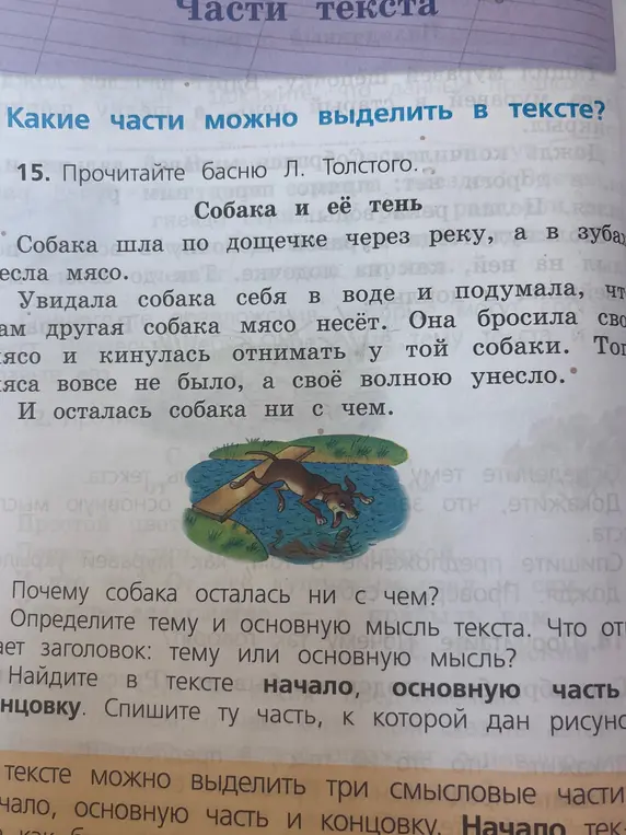 Можешь ли ты ответить на вопросы к басне "Собака и её тень"?