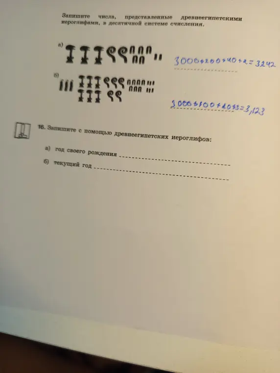 Научи, как записать мой год рождения и текущий год древнеегипетскими иероглифами