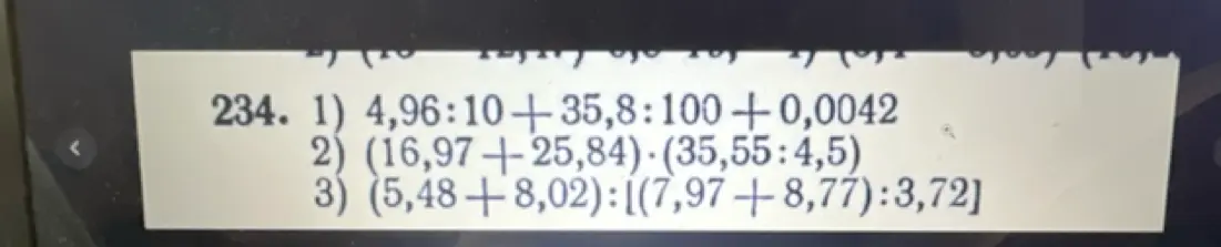 Реши примеры: 1) 4,96:10+35,8:100+0,0042