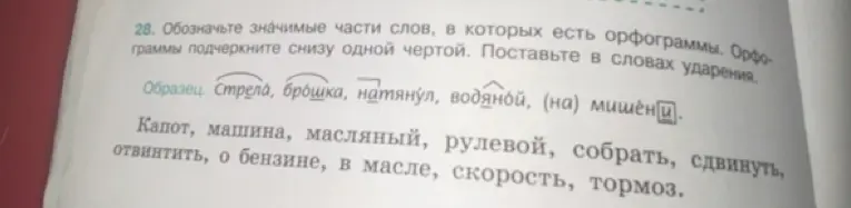 Обозначь значимые части слов с орфограммами и поставь ударения.