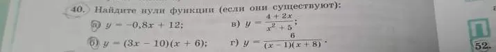 Как найти нули функции в заданиях а, б, в и г?