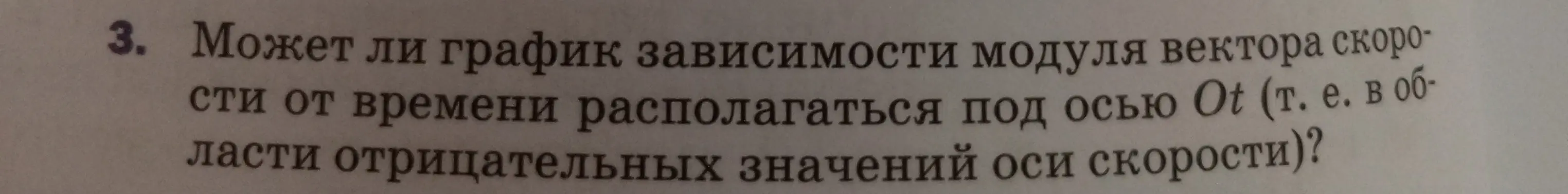 Может ли график зависимости модуля вектора скорости от времени располагаться под осью Ot?
