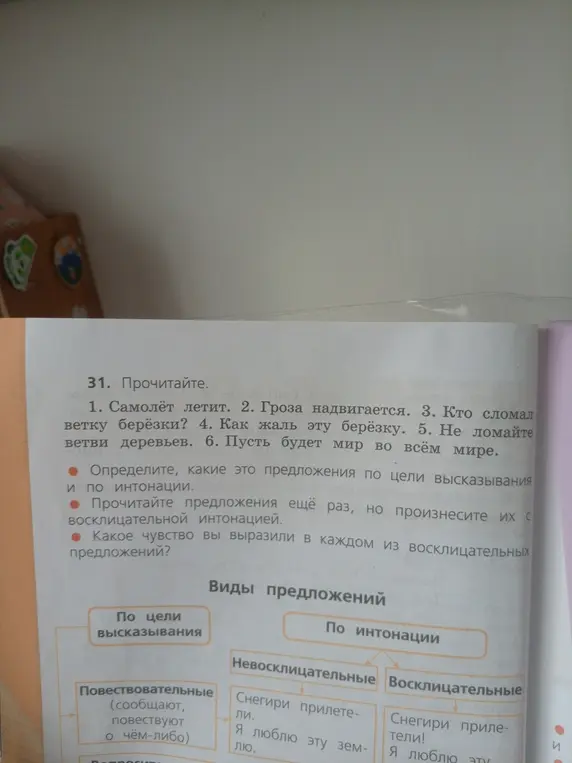 Определи, какие предложения по цели высказывания и по интонации