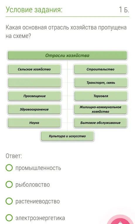 Какая основная отрасль хозяйства пропущена на схеме?