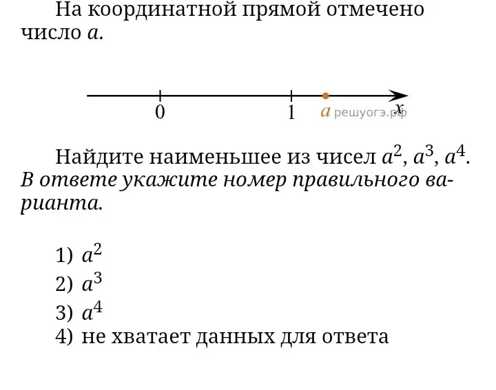 Найди наименьшее из чисел a², a³, a⁴