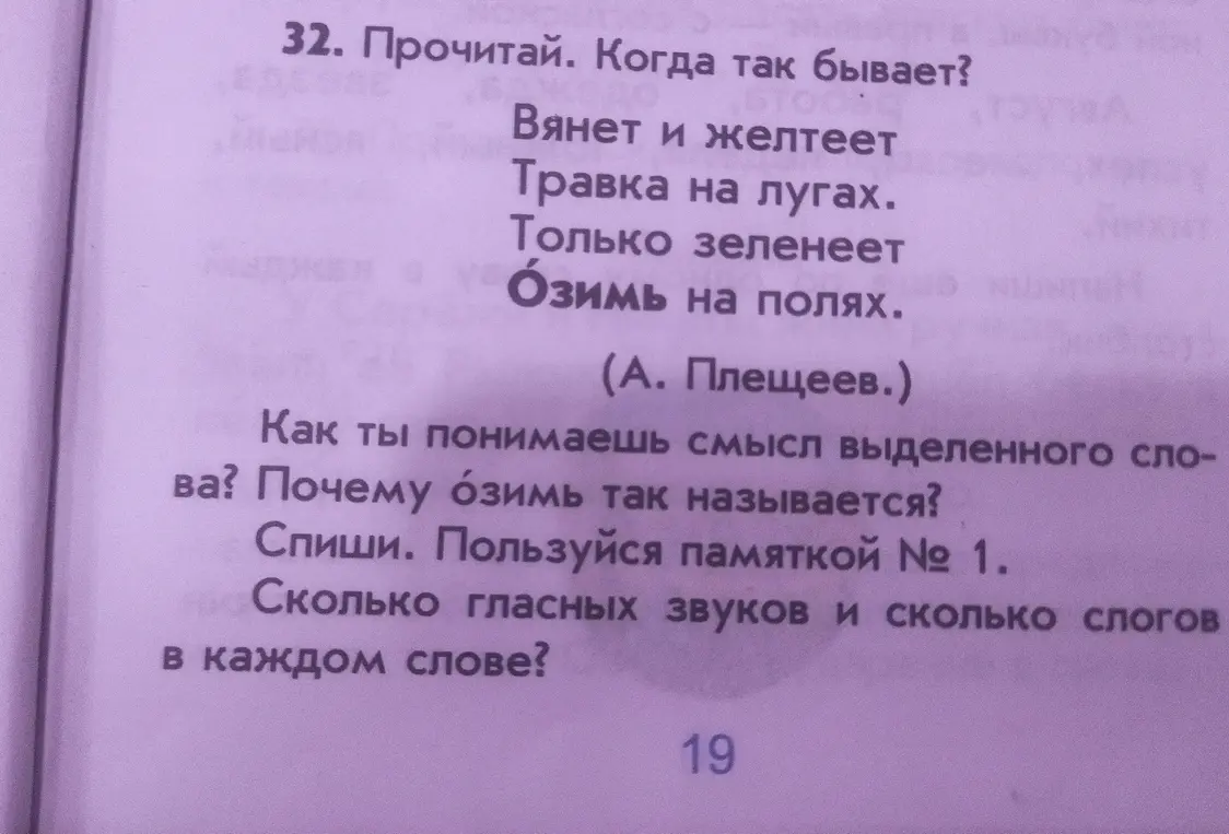 Помоги понять смысл выделенного слова и посчитать количество гласных звуков и слогов в каждом слове.