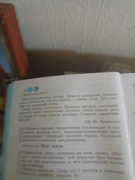 Помоги найти в каждом предложении текста подлежащее и сказуемое и записать текст нераспространёнными предложениями