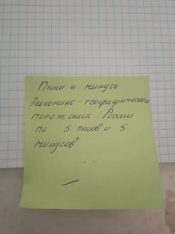 Можешь перечислить 5 плюсов и 5 минусов экономико-географического положения России?