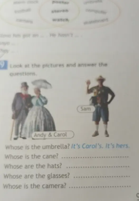 Помоги ответить на вопросы по картинке: Whose is the cane?