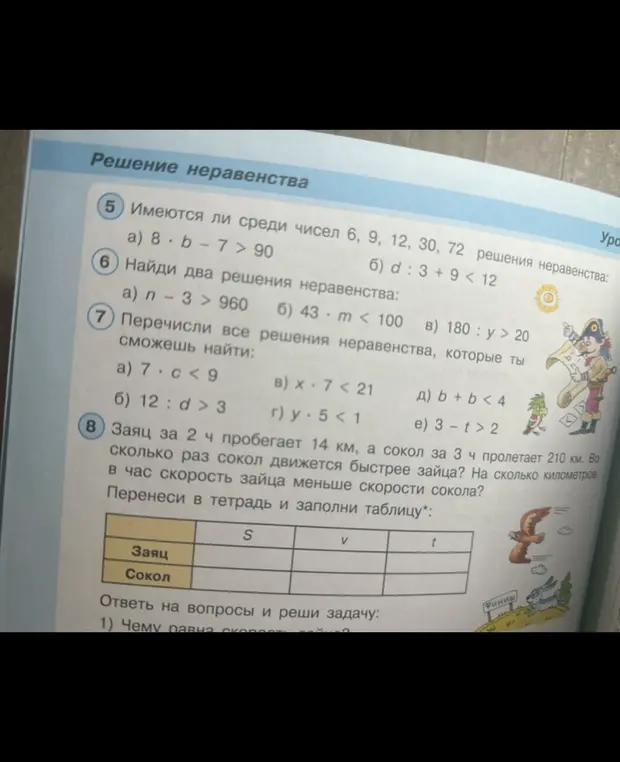 Ты просишь найти, есть ли среди чисел 6, 9, 12, 30, 72 решения неравенства 8 * b - 7 > 90