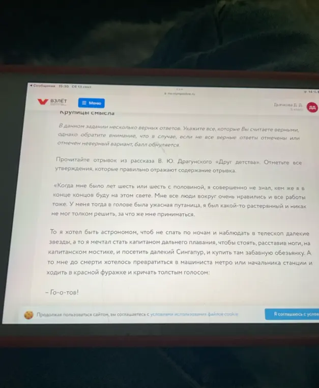 Выбери утверждения, которые отражают содержание отрывка из рассказа В. Ю. Драгунского "Друг детства"