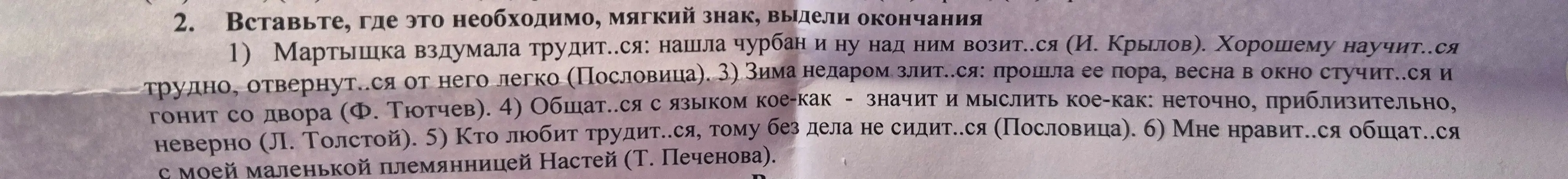 Вставь, где это необходимо, мягкий знак в предложении 'Мартышка вздумала трудит..ся: нашла чурбан и ну над ним возит..ся'