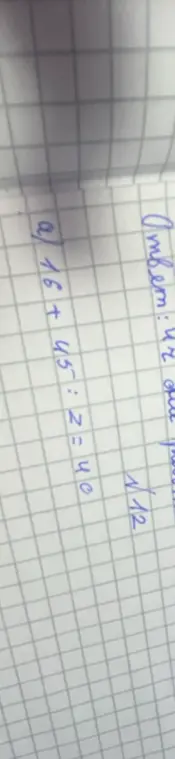 Проверь, пожалуйста, решение примера 16 + 45 = 40