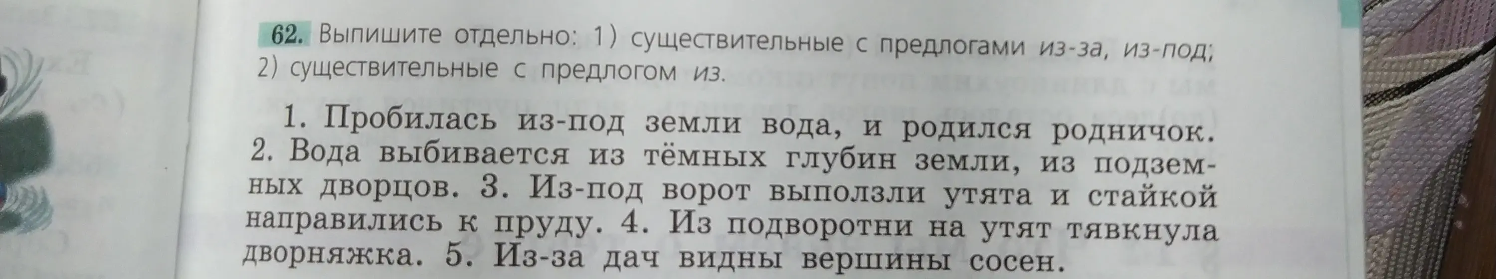 Помоги выписать отдельно: 1) существительные с предлогами из-за, из-под