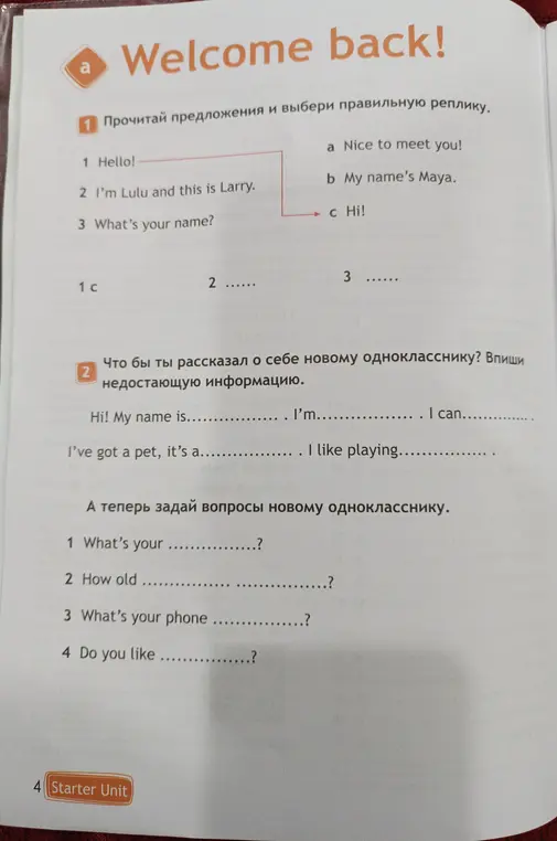 Помоги выполнить упражнение по английскому языку: прочитай предложения и выбери правильную реплику.