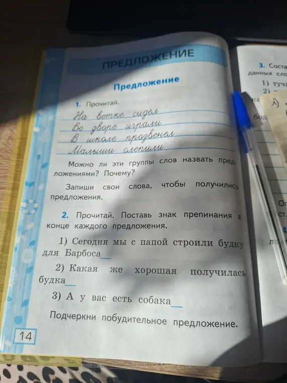 Ты просишь поставить знак препинания в конце каждого предложения и подчеркнуть побудительное предложение в первом задании.