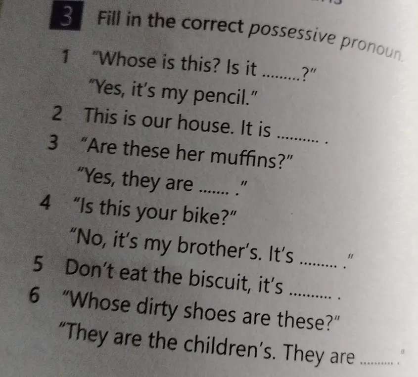Заполни правильным притяжательным местоимением предложение "Whose is this? Is it _______?"
