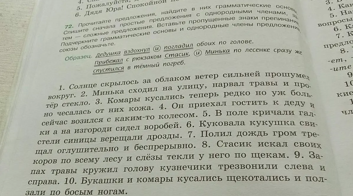 Ты просишь списать предложения, найти в них грамматические основы, подчеркнуть их и обозначить союзы.