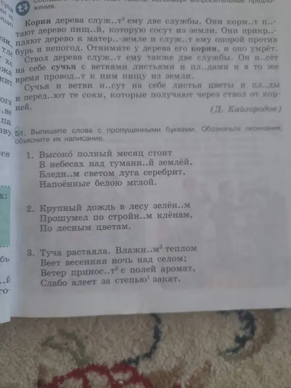 Выполни для меня упражнение: выпиши слова с пропущенными буквами и обозначь окончания