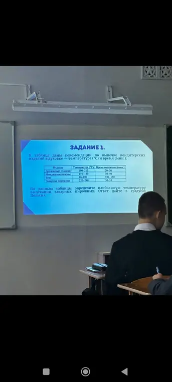 Определи наибольшую температуру выпекания заварных пирожных по данным таблицы