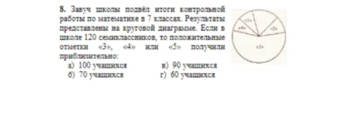 Как найти приблизительное количество семиклассников, получивших положительные отметки «3», «4» или «5», если всего в школе 120 семиклассников?