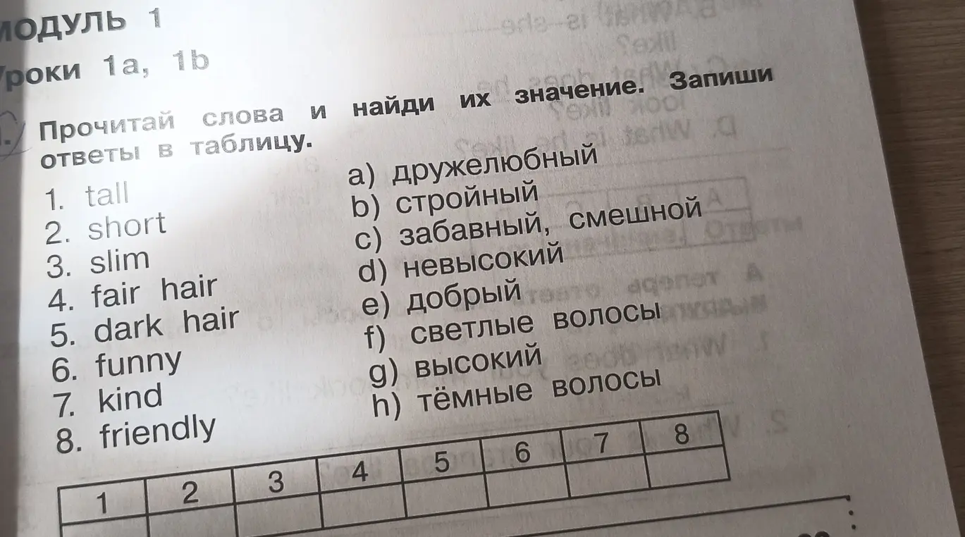 Помоги сопоставить английские слова с их значениями на русском языке