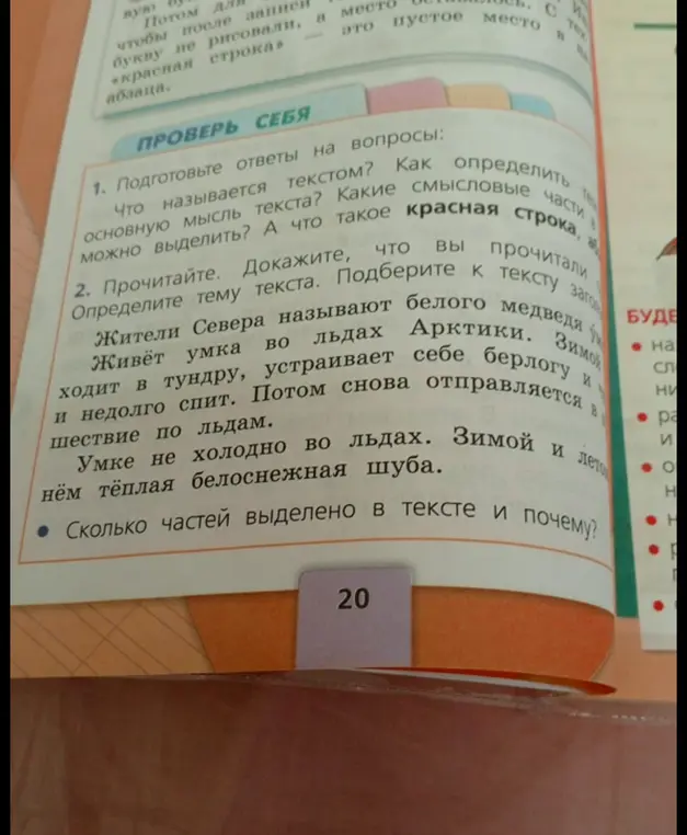 Сколько частей выделено в тексте про Умку и почему?