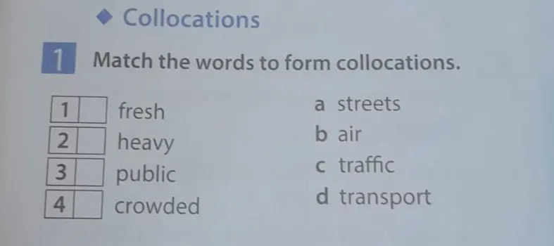 Подбери подходящие пары слов в задании про collocations