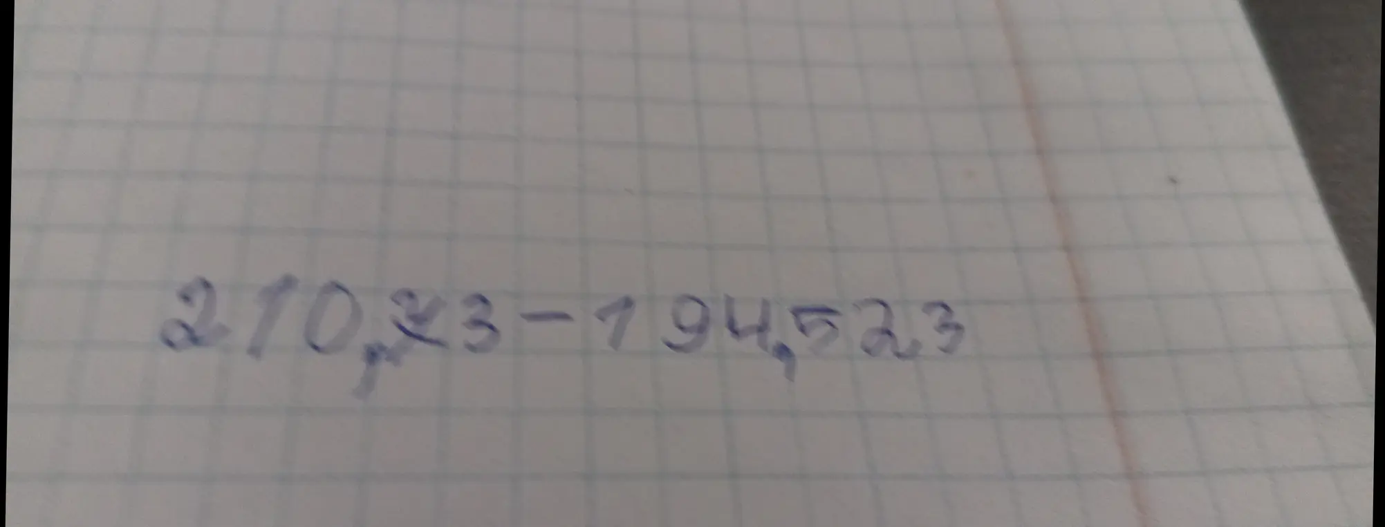 Вычисли разность чисел 210,23 - 194,523