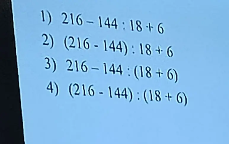 Вычисли значение выражений: 1) 216-144:18+6
