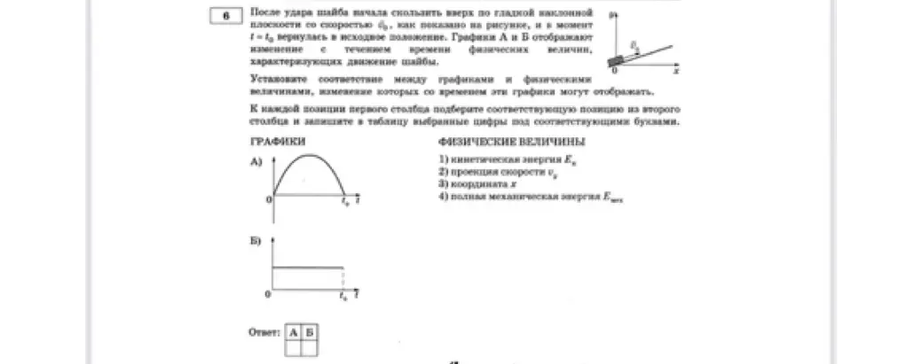 Помоги установить соответствие между графиками и физическими величинами, изменение которых со временем эти графики могут отображать.