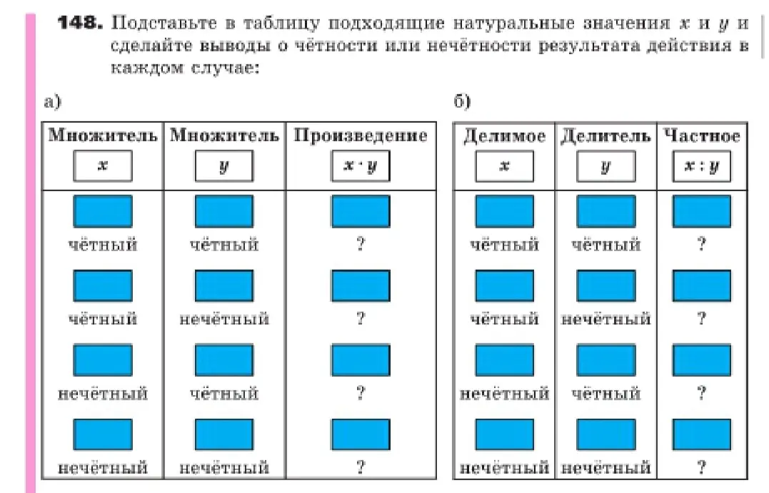 Подскажи, каким будет результат умножения и деления четных и нечетных чисел?