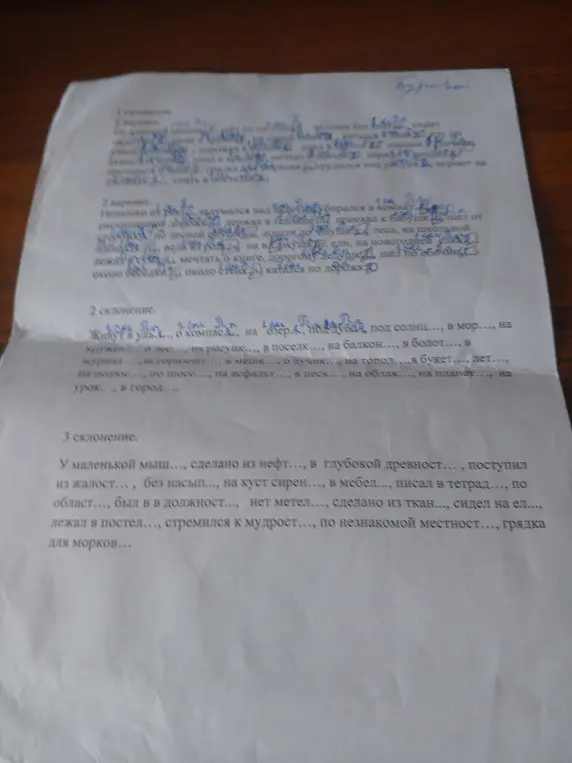 Мне нужно вставить буквы, выделить окончания, подписать склонение и падеж