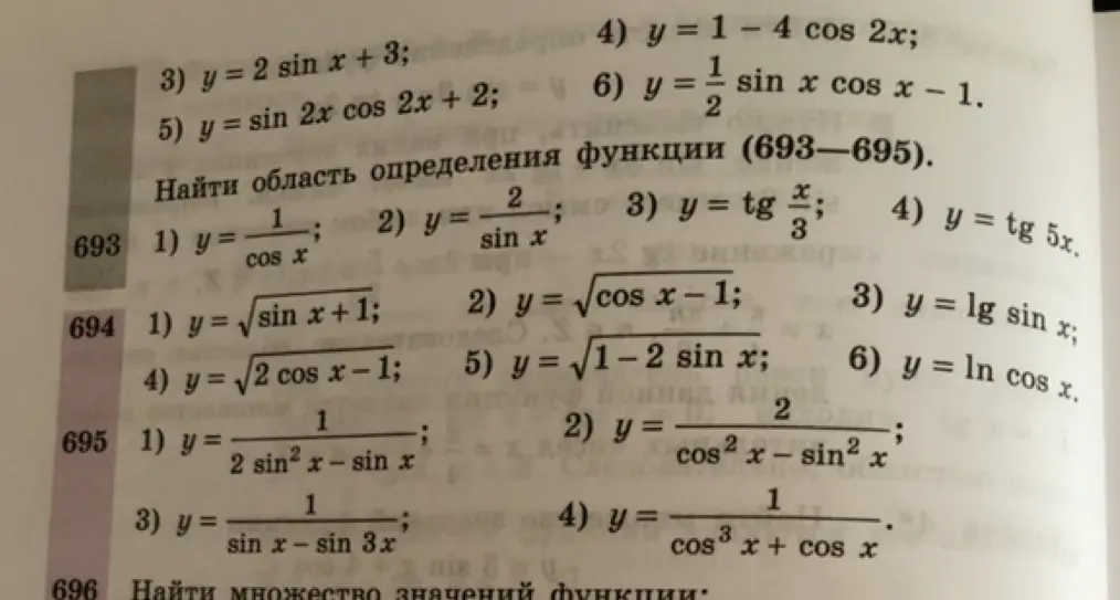 Помоги мне найти область определения функции y = 1 / cos x