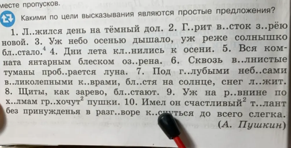 Вставь пропущенные буквы в словах в предложениях 1-10