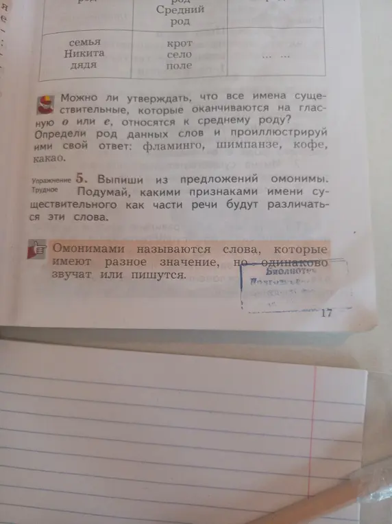 Объясни, можно ли утверждать, что все имена существительные, которые оканчиваются на гласную о или е, относятся к среднему роду, и помоги выписать из предложений омонимы