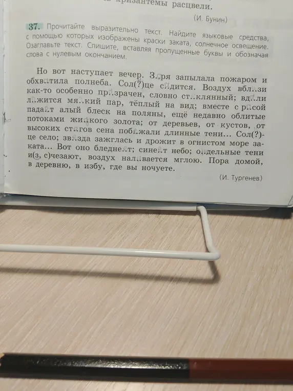 Прочитай выразительно текст, вставляя пропущенные буквы и обозначая слова с нулевым окончанием.