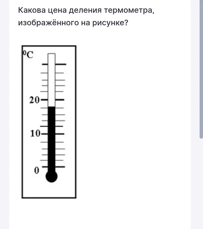 Какова цена деления термометра, изображённого на рисунке?