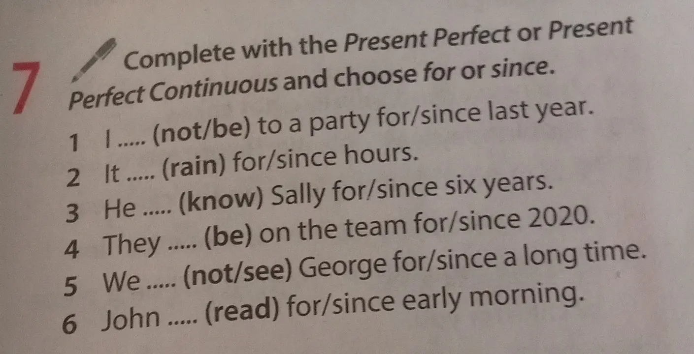 Выполни задание: заполни пропуски в предложениях, используя Present Perfect или Present Perfect Continuous, и выбери for или since в первом предложении