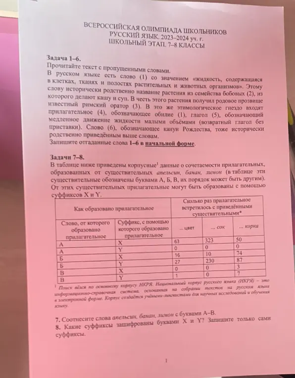 Выполни задания Всероссийской олимпиады школьников по русскому языку для 7-8 классов