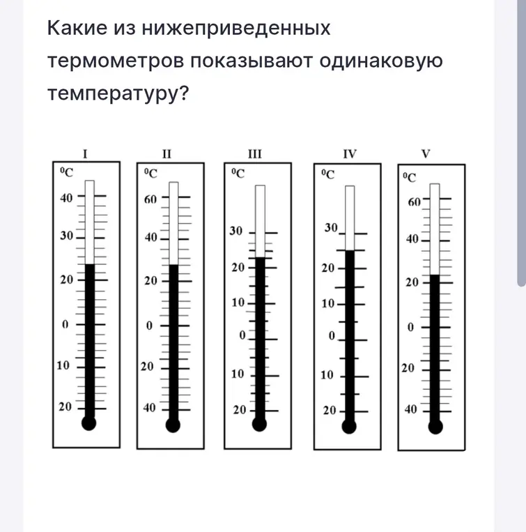 Определи, какие из нижеприведенных термометров показывают одинаковую температуру