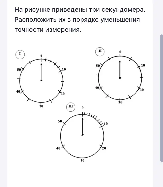 Расположи три секундомера в порядке уменьшения точности измерения
