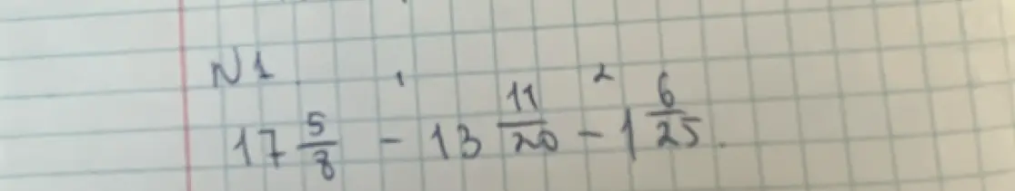 Вычисли значение выражения 17 5/8 - 13 11/20 - 1 6/25
