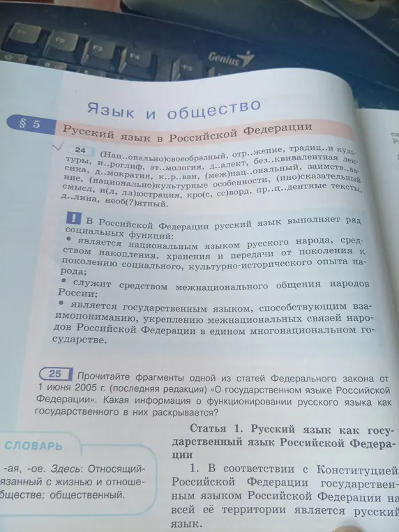 Какая информация о функционировании русского языка как государственного раскрывается в фрагменте статьи Федерального закона от 1 июня 2005 года?
