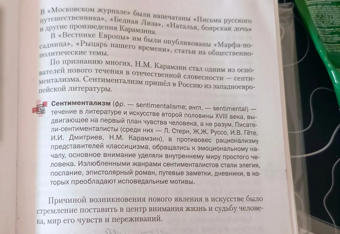 Найди в тексте строки про литературную деятельность Карамзина