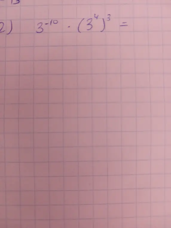 Объясни, как решить пример 3^(-10) * (3^4)^3 =